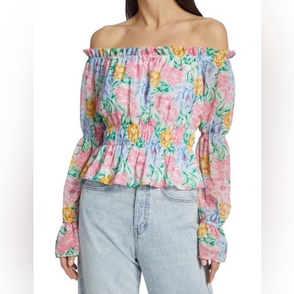 WAYF The Godfather Peplum Floral Print Blouse Size XL Lightweight Top